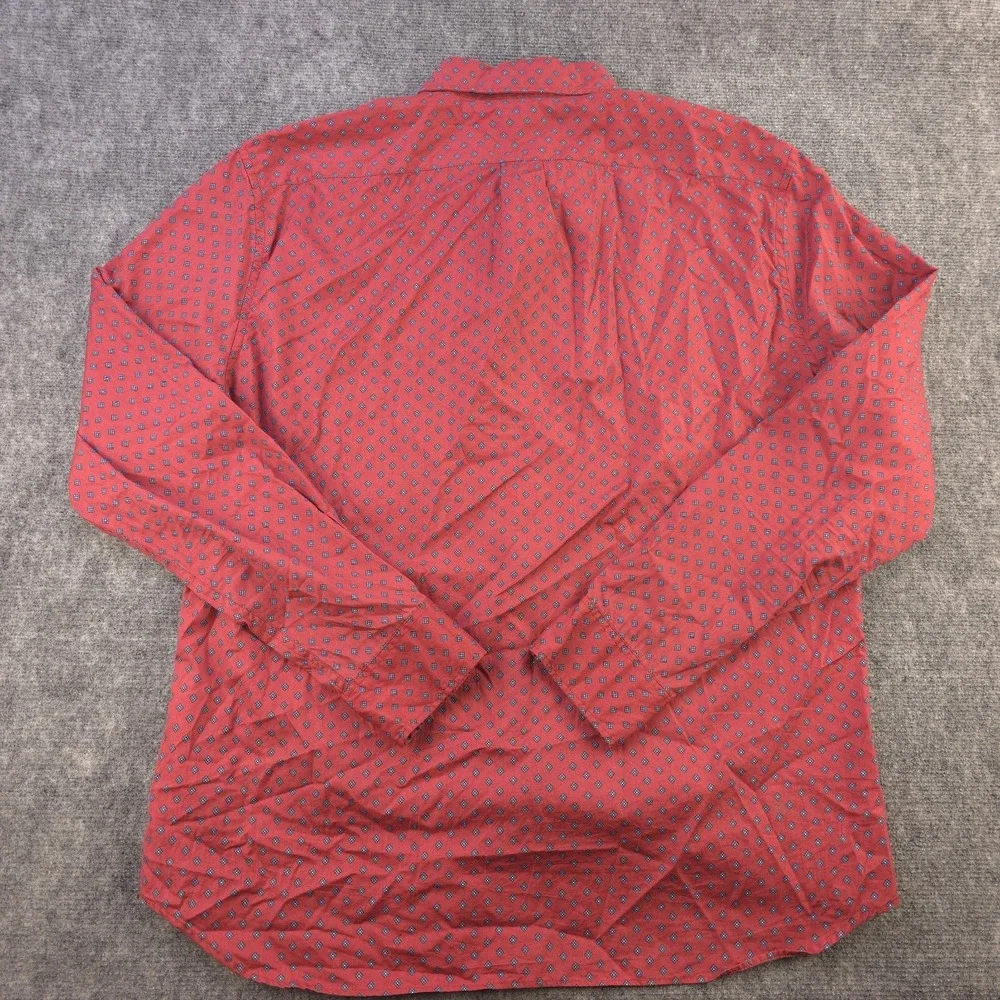 J Crew Secret Wash Shirt XL Slim Fit Red Geometric 100s 2 Ply Long Sleeve Button